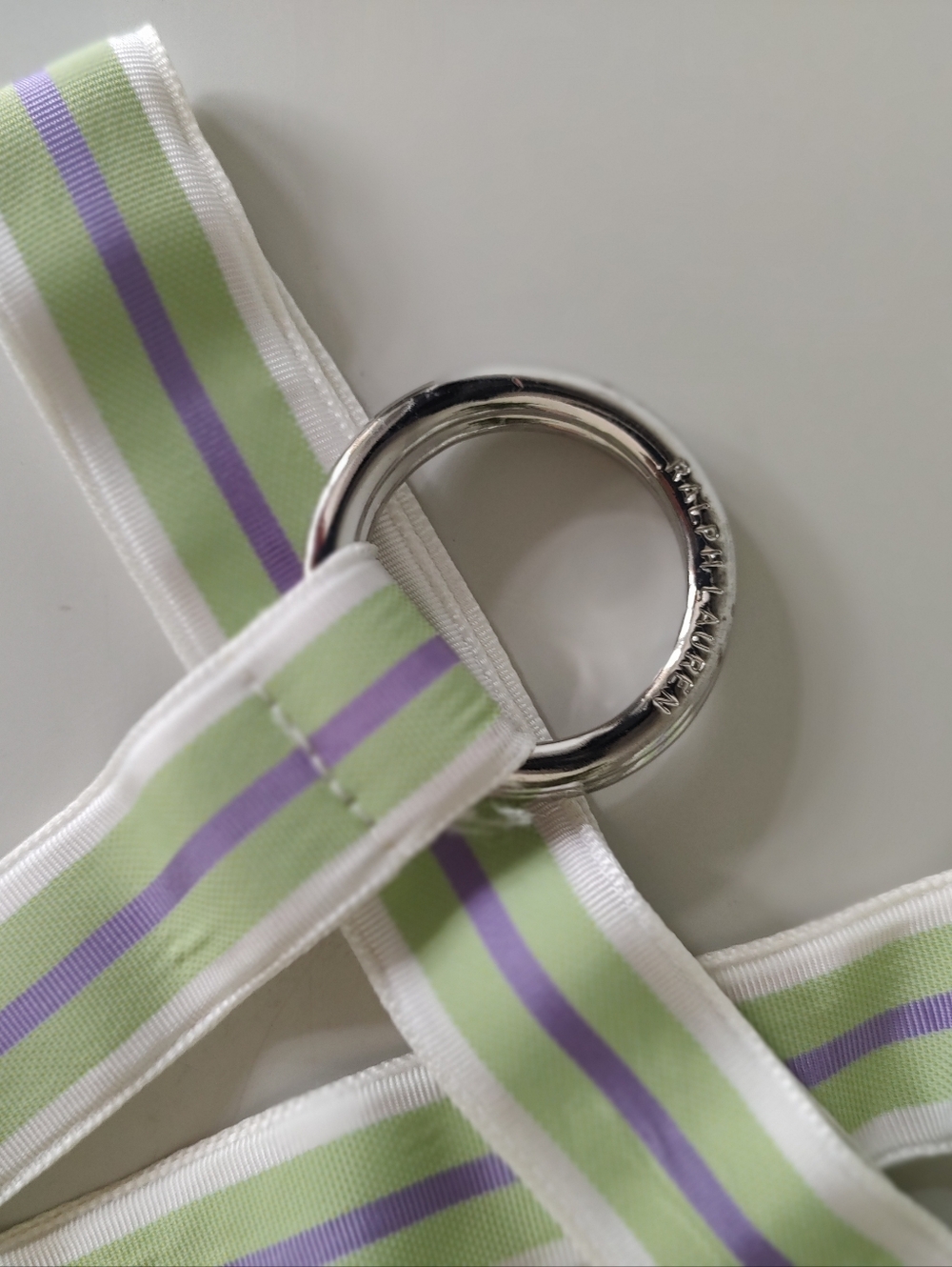 Ralph Lauren Ribbon Belt VTG 90s Pink Green White Silver Tone Rings